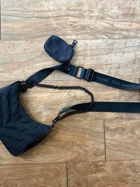 Steve Madden Black Quilted Crossbody with Branded Strap and Pouch